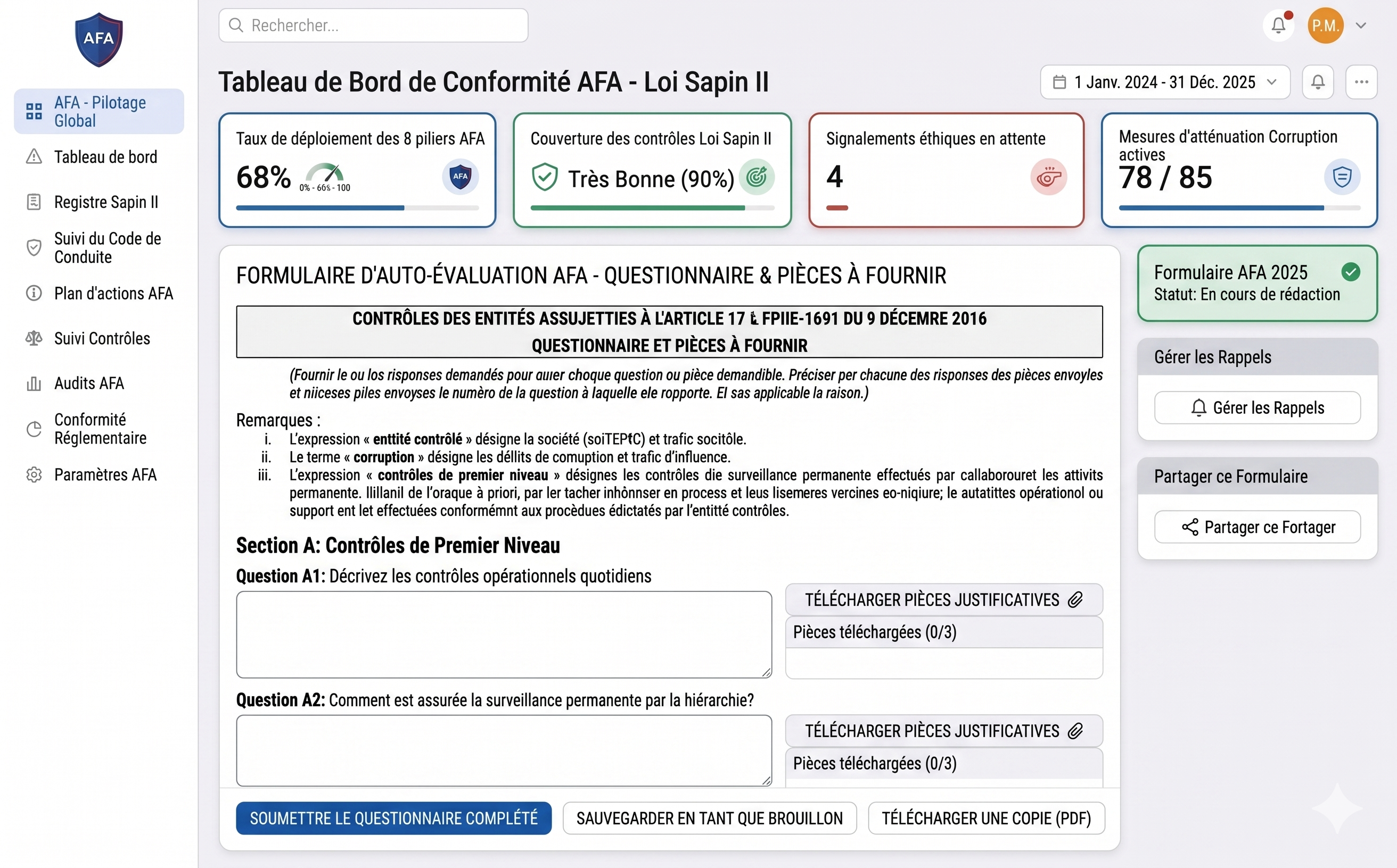 Module questionnaire de contrôle AFA Sapin 2